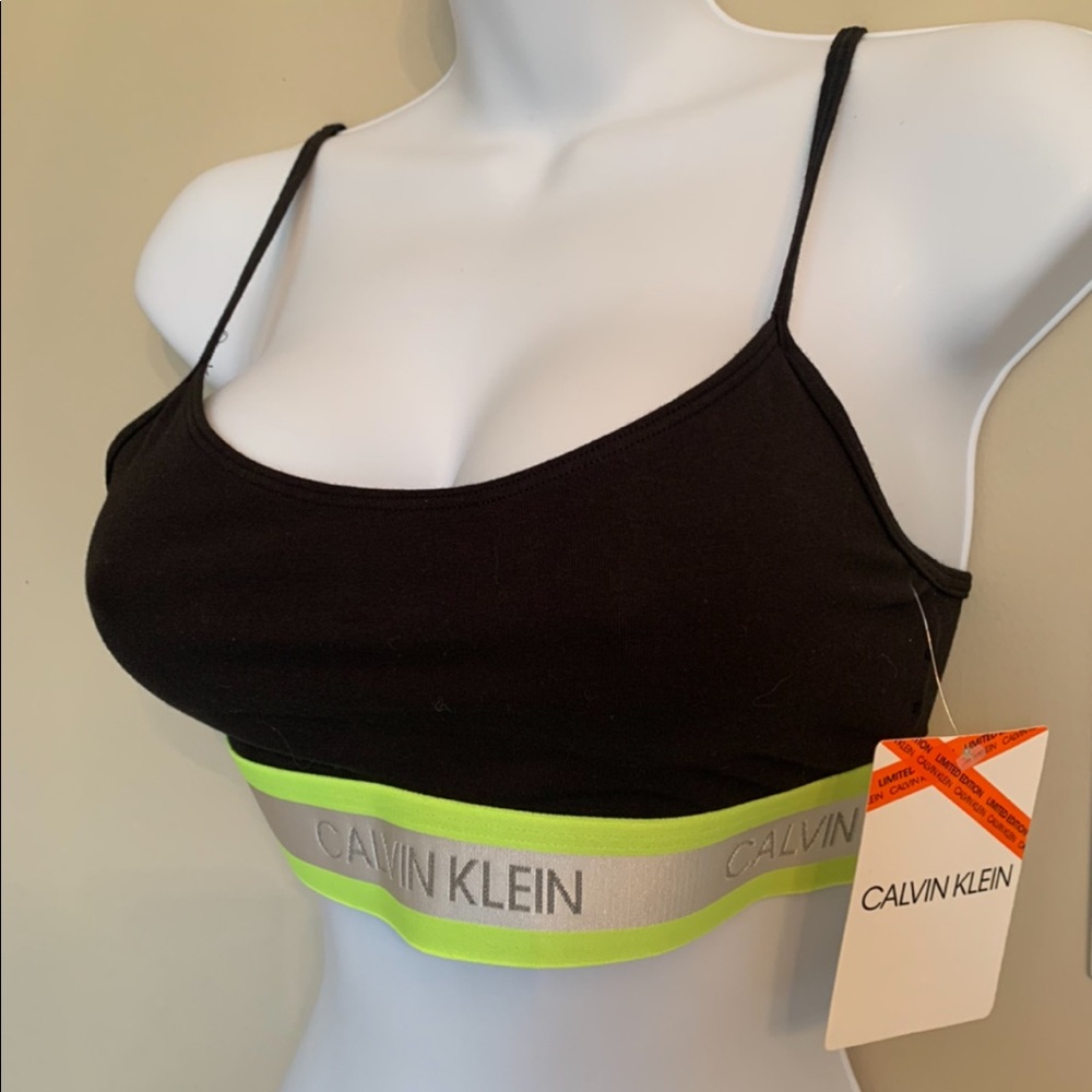 Calvin Klein sports bra  black neon green band